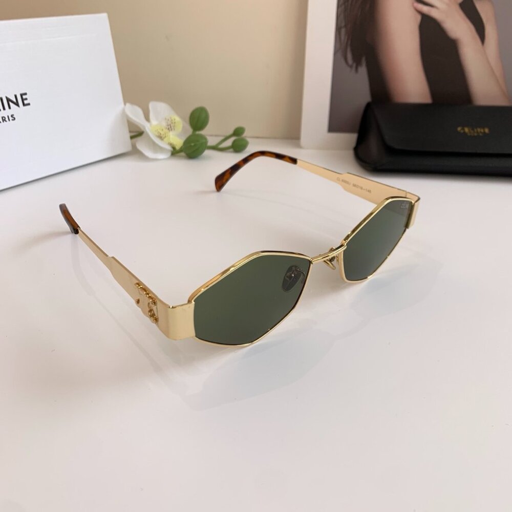Celine Women's Sunglasses in Gold and Green - Picture 2 of 8